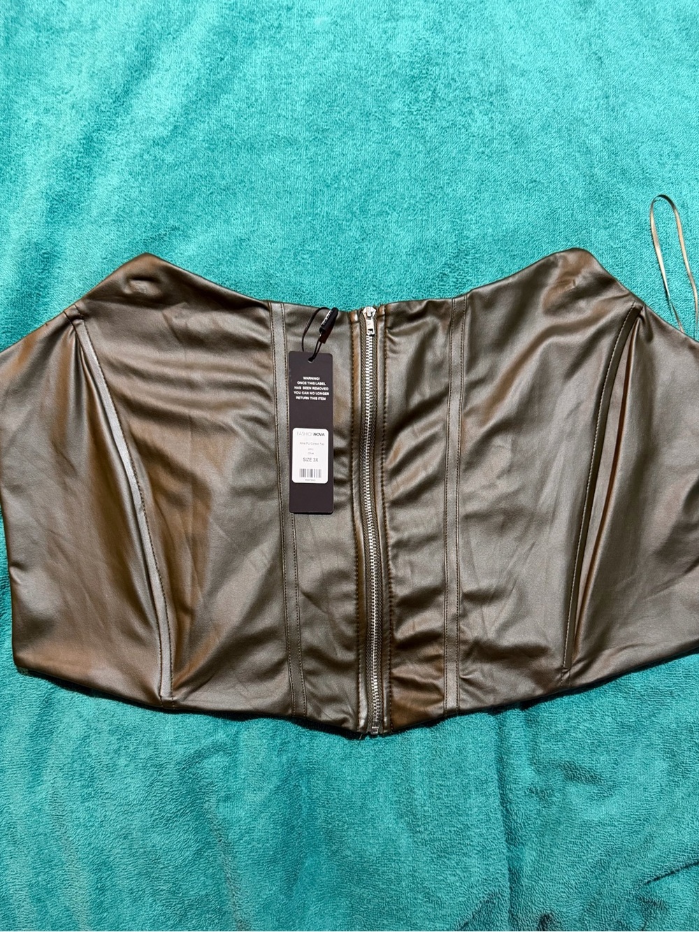 Fashion Nova Olive PU Corset Zip-Front Top